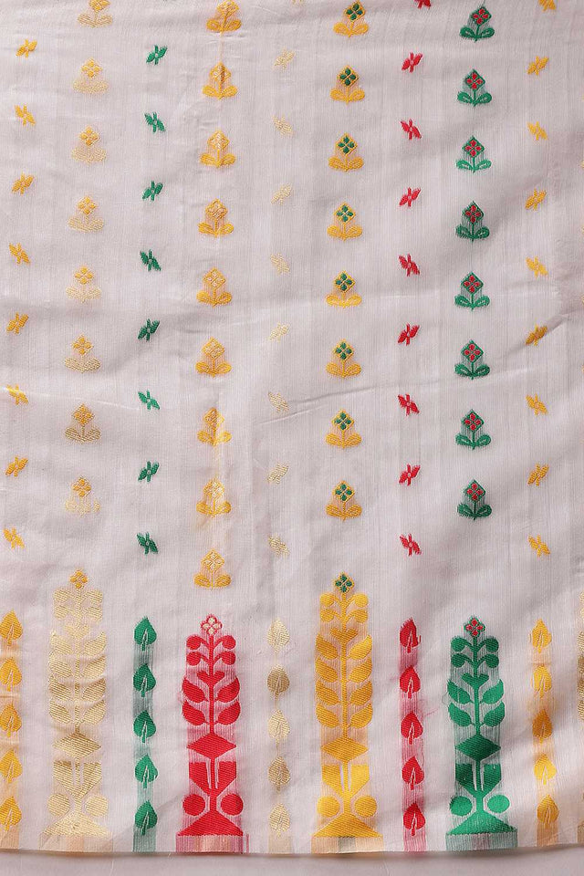 White Floral Woven Cotton Ready to Wear Saree