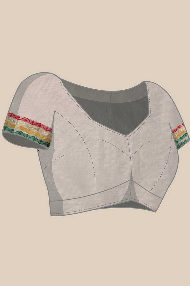 White Floral Woven Cotton Ready to Wear Saree