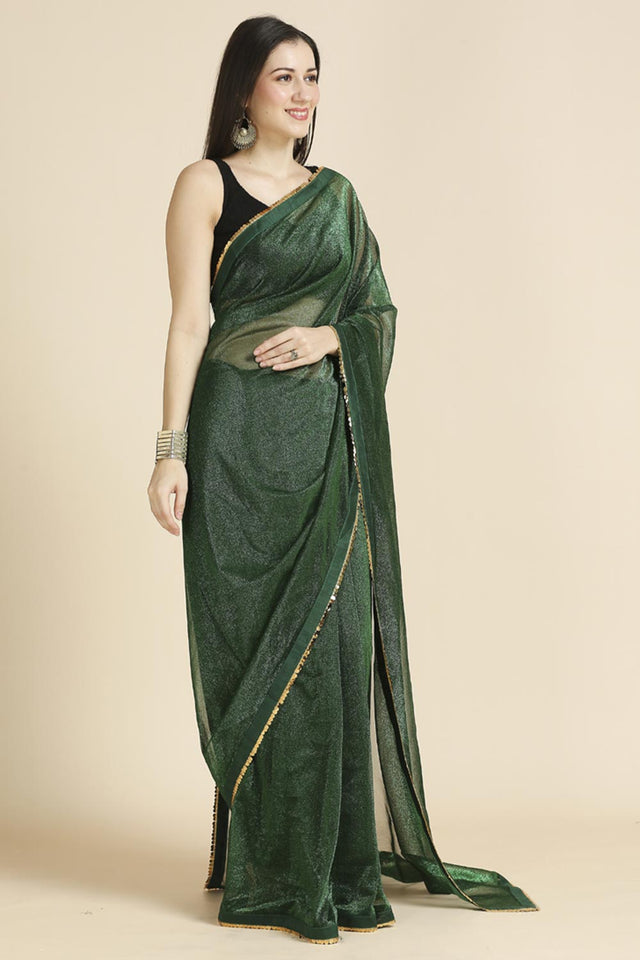 Green Fancy Fabric Sequins Work Party Wear Designer Saree