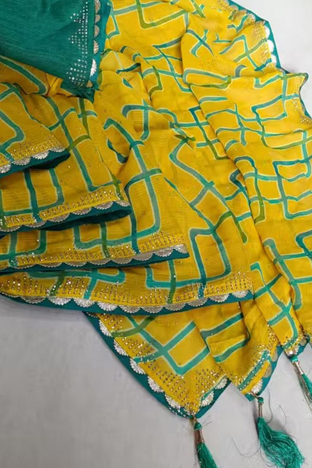 Yellow Printed Georgette Saree (Saroski)