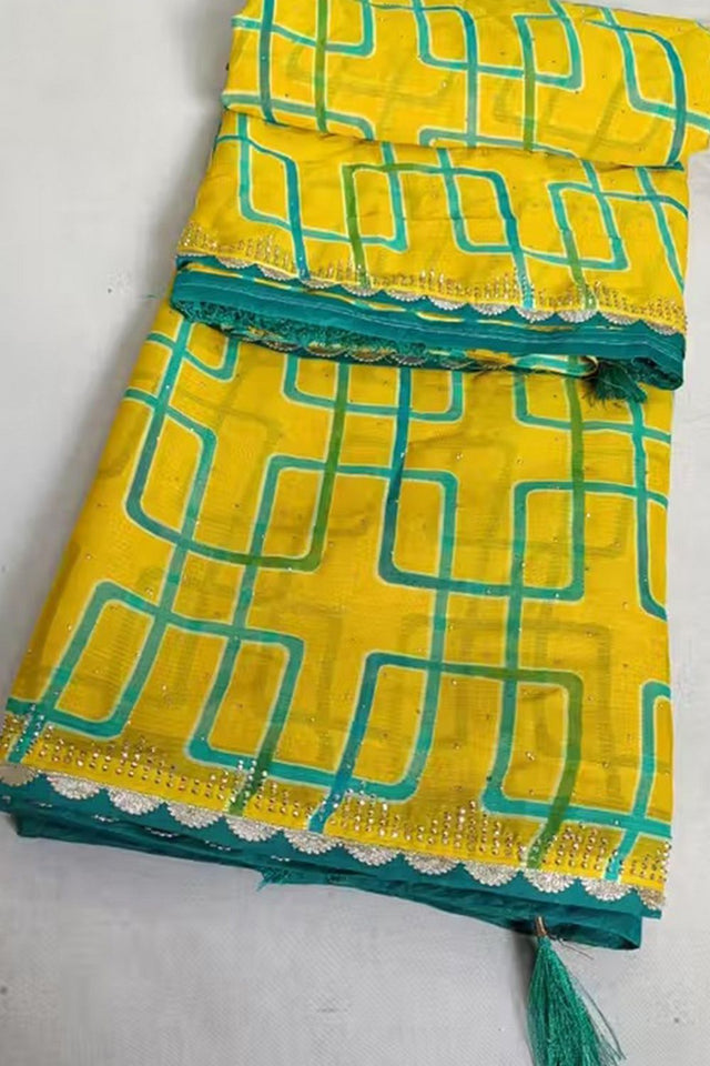 Yellow Printed Georgette Saree (Saroski)