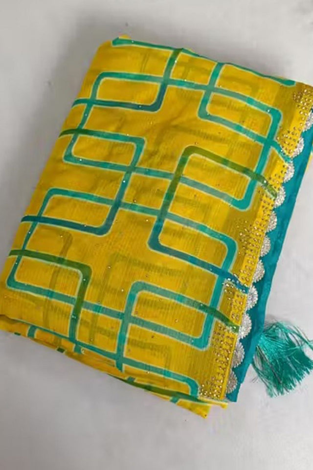 Yellow Printed Georgette Saree (Saroski)