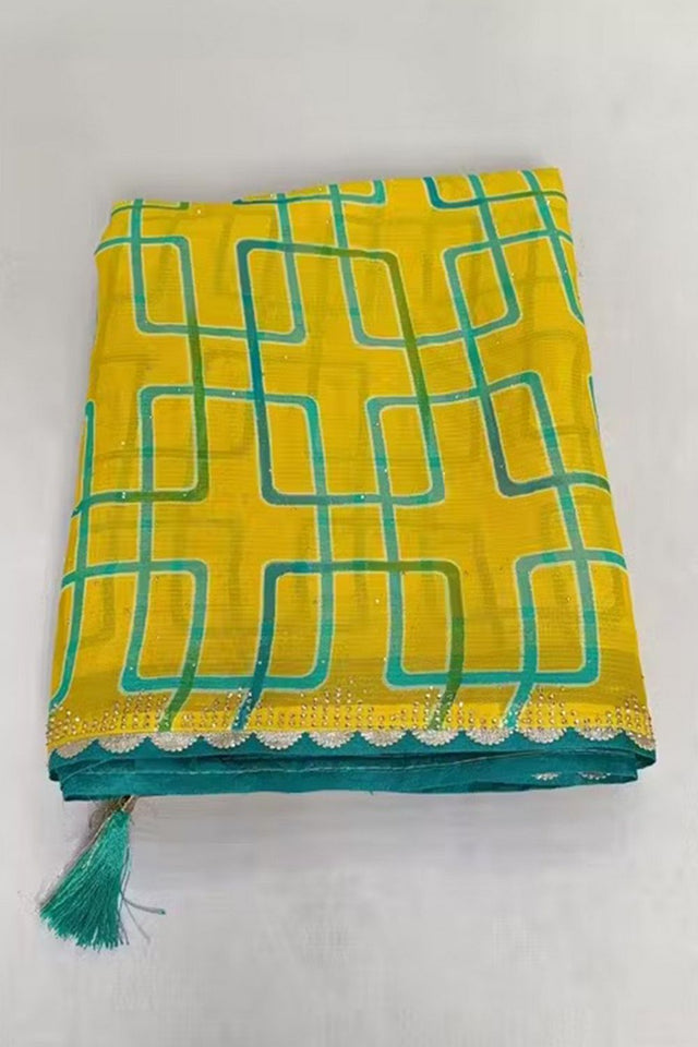 Yellow Printed Georgette Saree (Saroski)