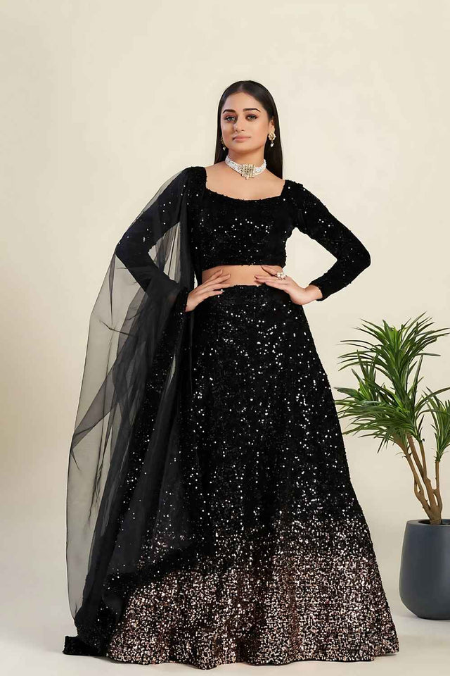 Black Sequins Velvet Lehenga