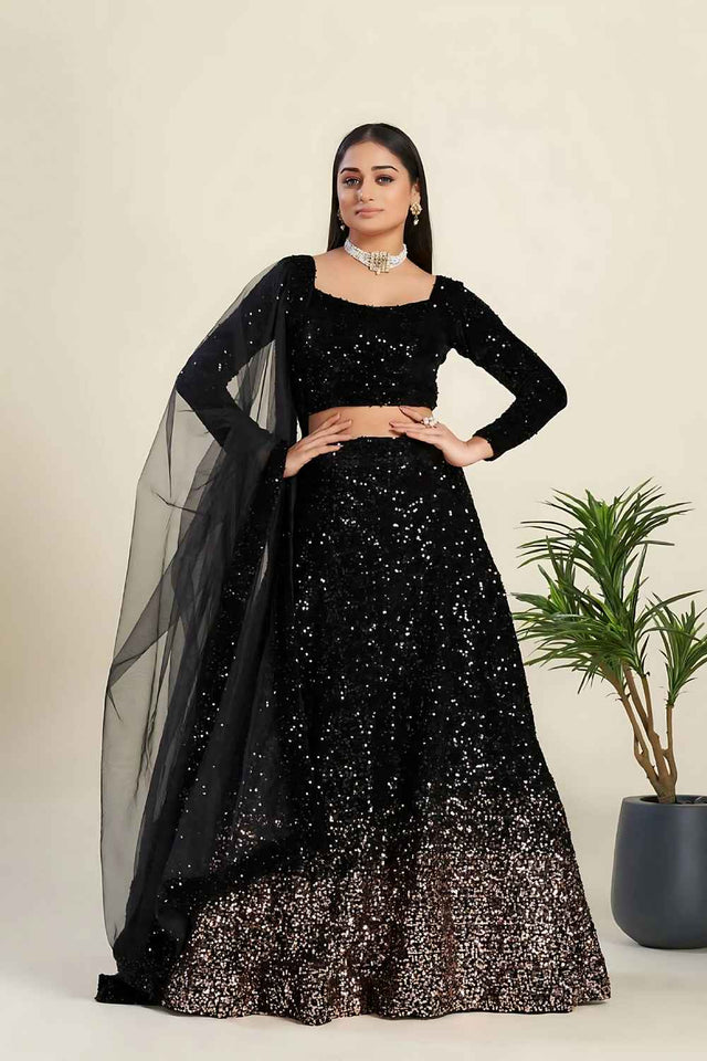 Black Sequins Velvet Lehenga