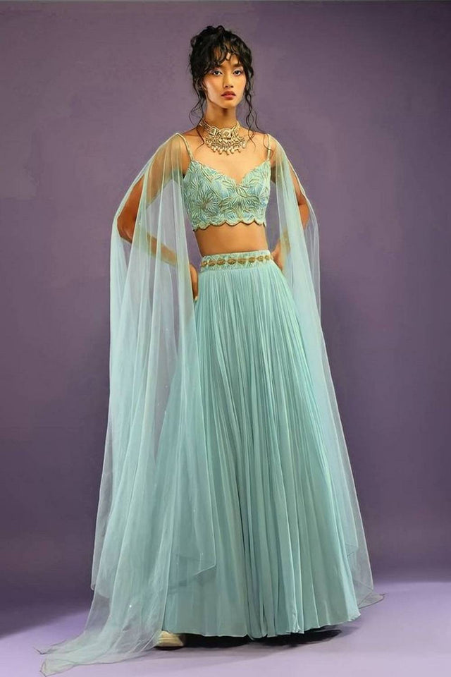 Blue Sequin Georgette Lehenga