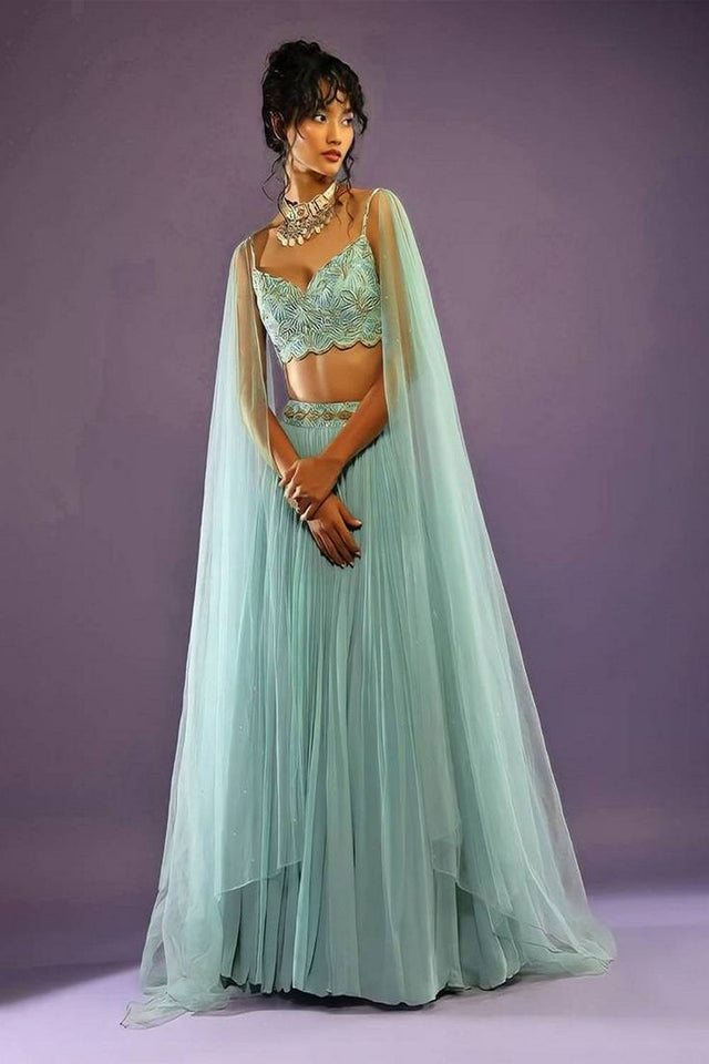 Blue Sequin Georgette Lehenga