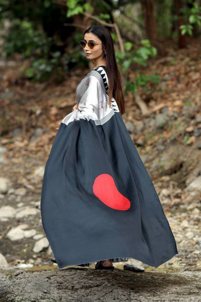 Silver Printed Satin Saree