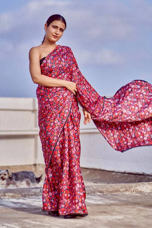Black Printed Satin Saree (Sudha-104)