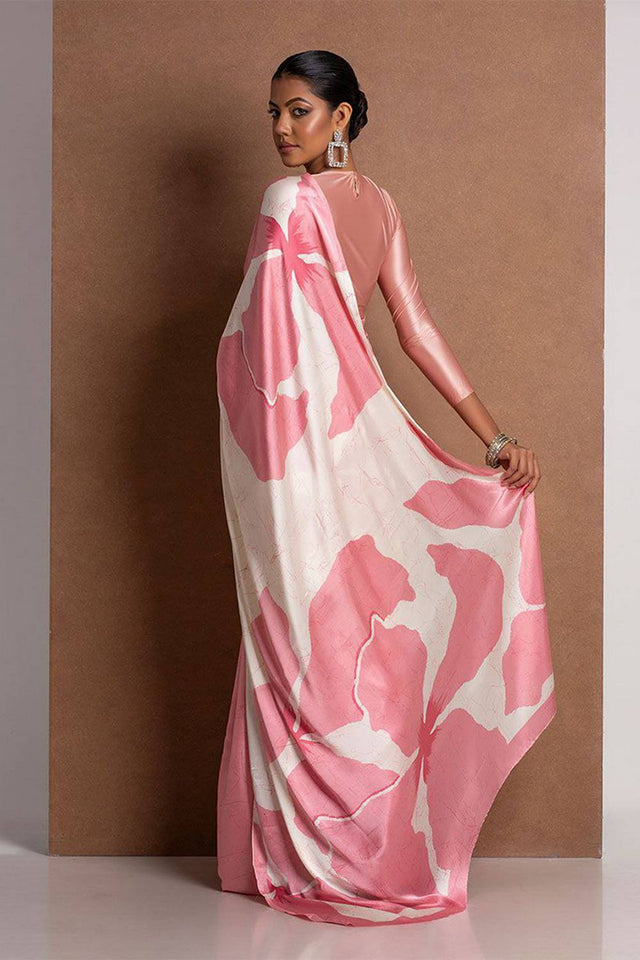 Light Pink Floral Printed Satin Saree