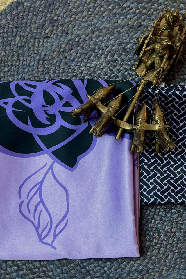 Lavender Printed Satin Saree (Sudha-133-A)