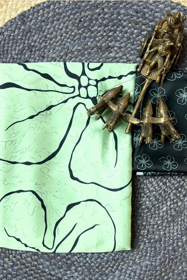 Sea Green Printed Satin Saree (Sudha-133-B)