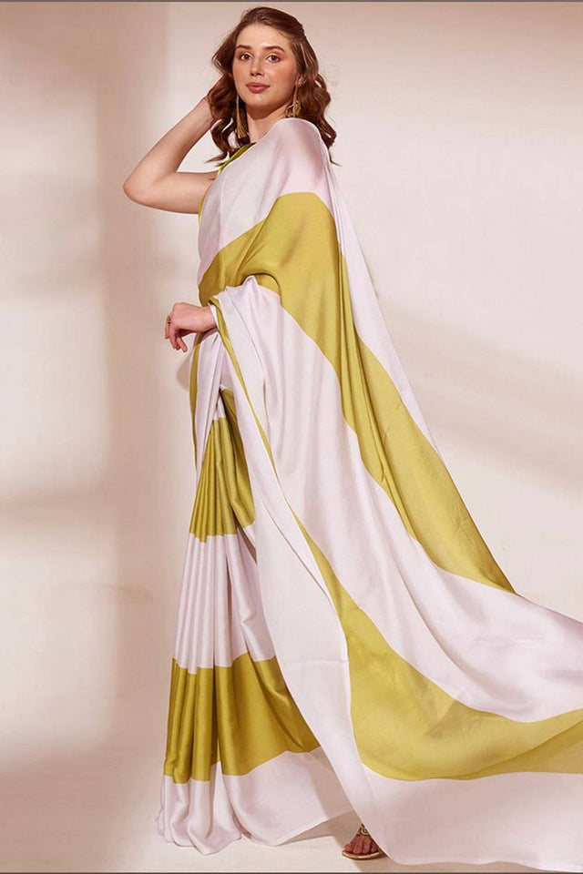 Multi Color Printed Satin Saree