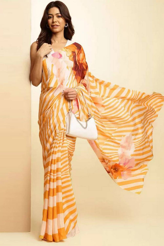 Multi Color Printed Satin Saree