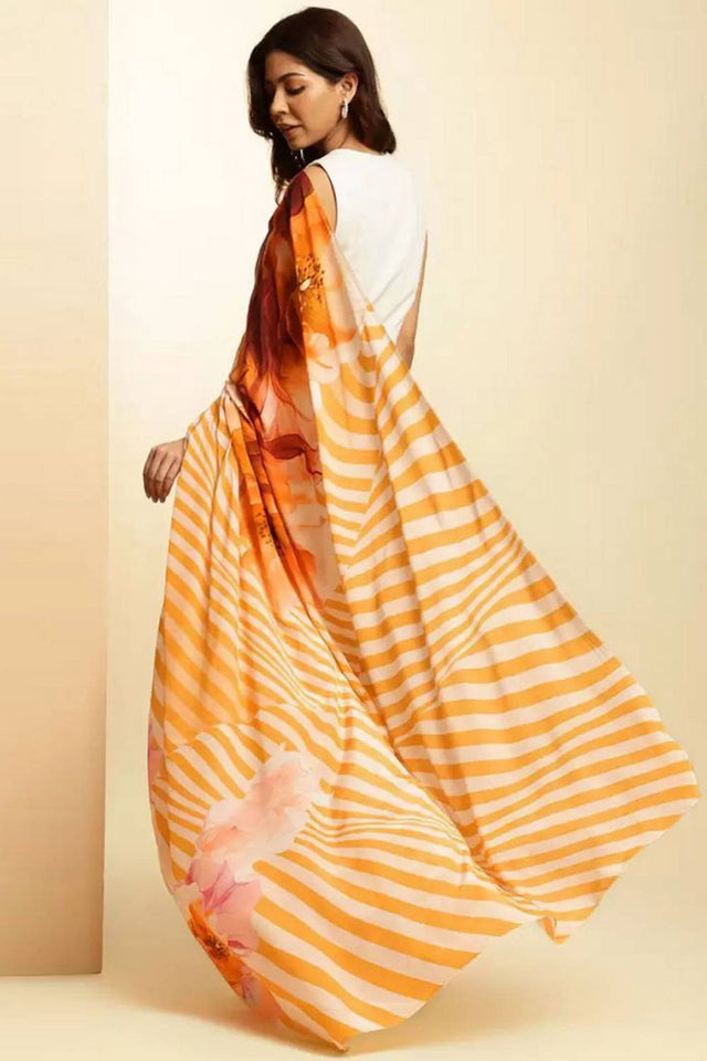 Multi Color Printed Satin Saree