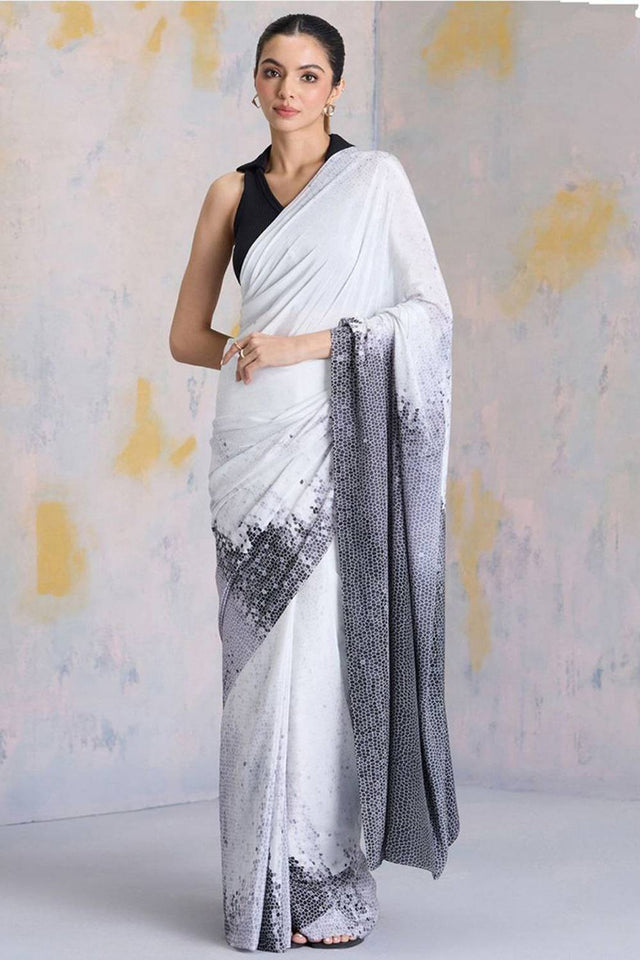 Multi Color Printed Satin Saree