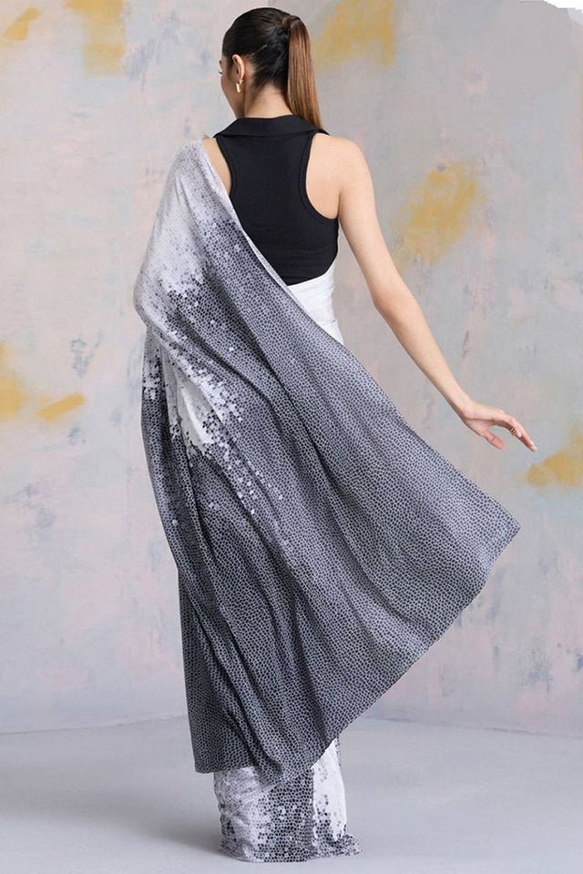 Multi Color Printed Satin Saree