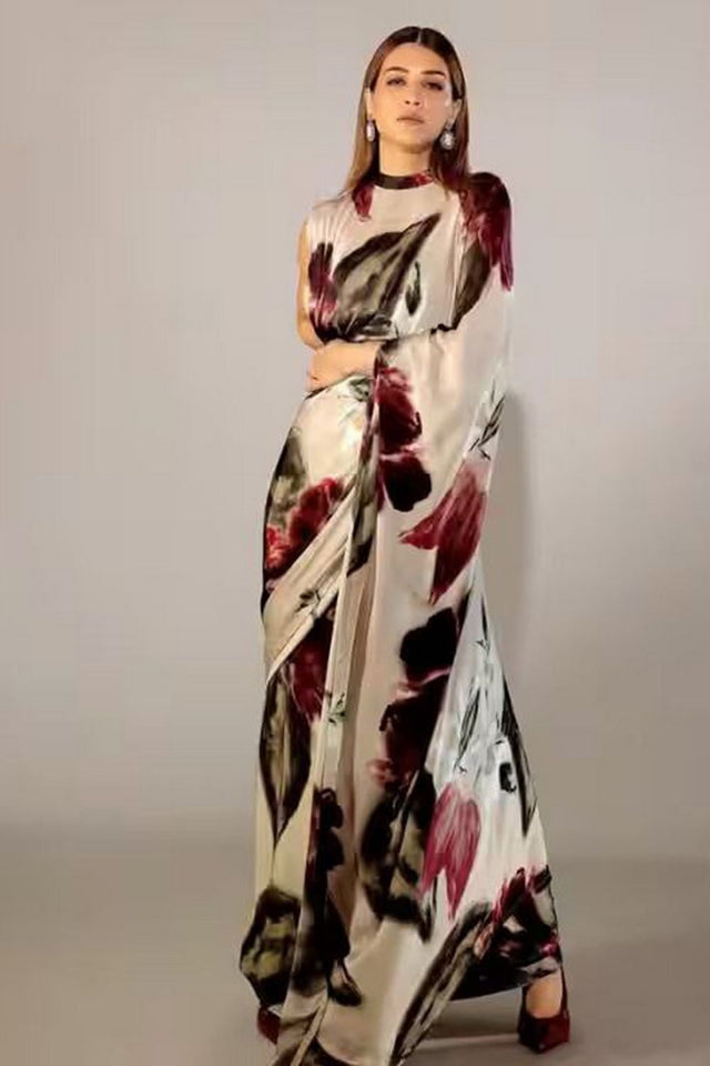 Multi Color Printed Satin Saree (Sudha-163)