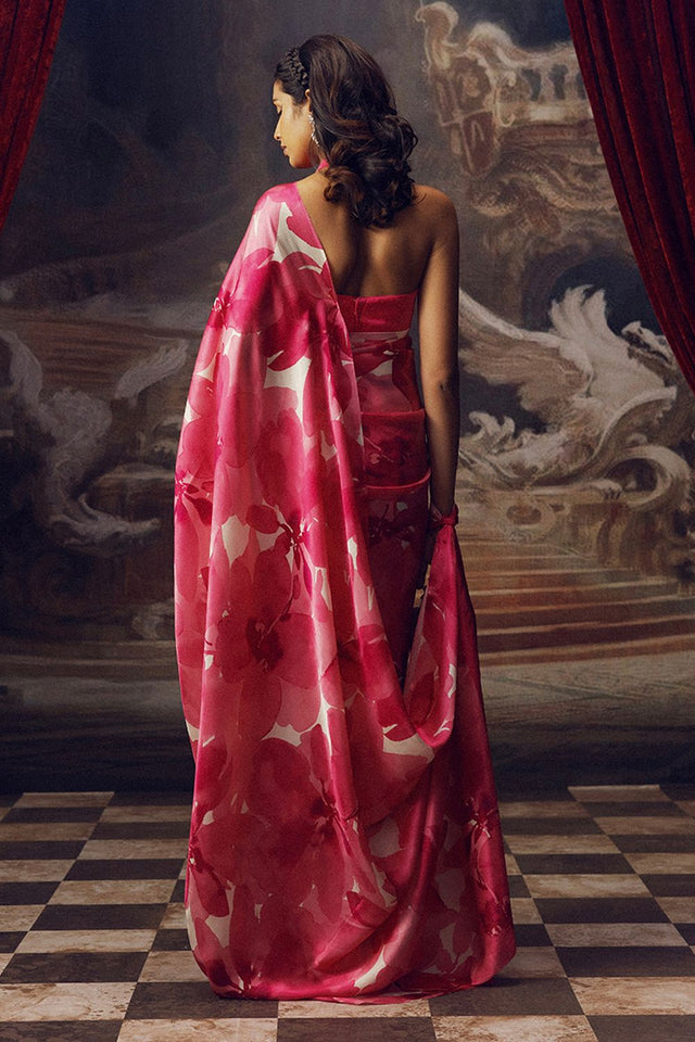 Pink Printed Satin Saree (Sudha-17031)