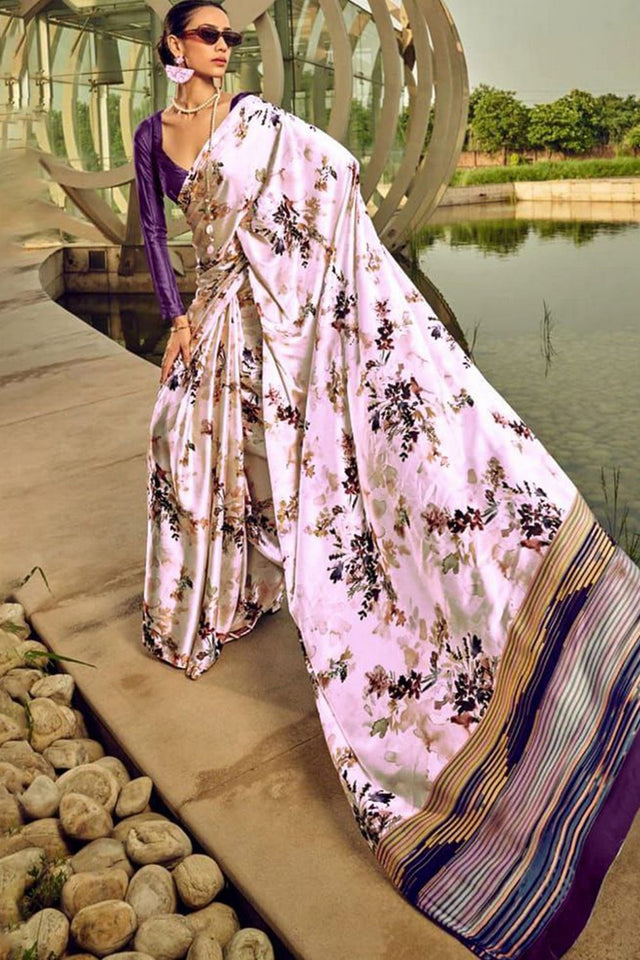 Off White Printed Satin Saree (Sudha-187-B)
