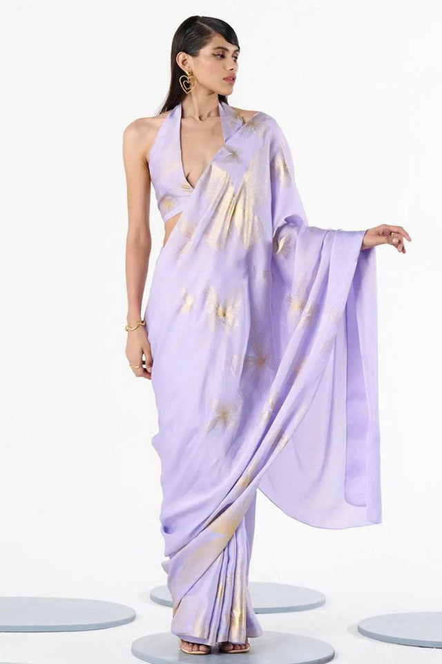 Lavender Printed Satin Saree (Sudha-189)