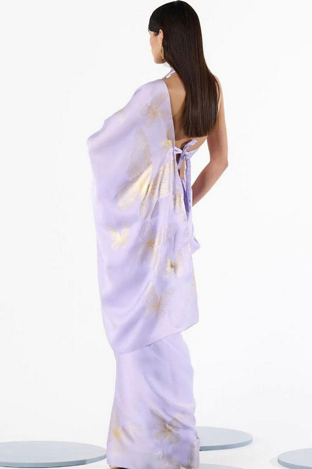 Lavender Printed Satin Saree (Sudha-189)