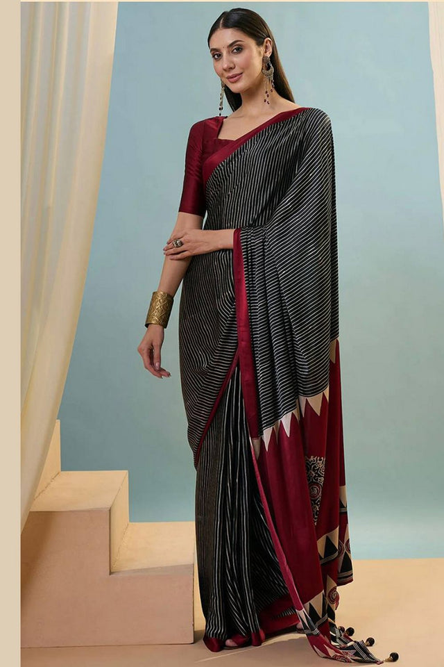 Black Printed Satin Saree (Sudha-212)