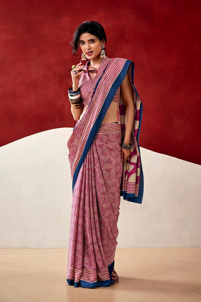 Pink Printed Satin Saree (Sudha-238)