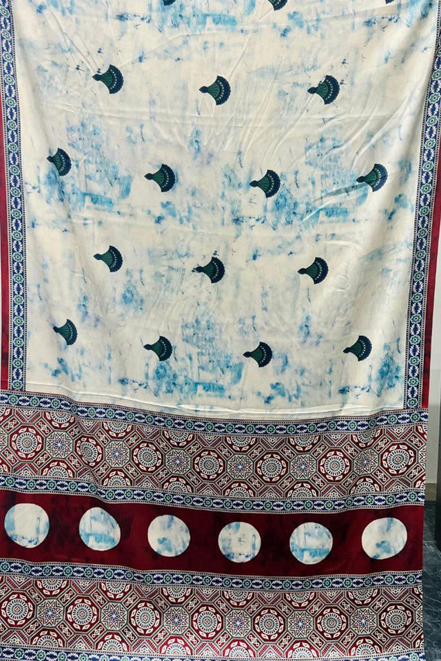 Off White Printed Satin Saree (Sudha-246)