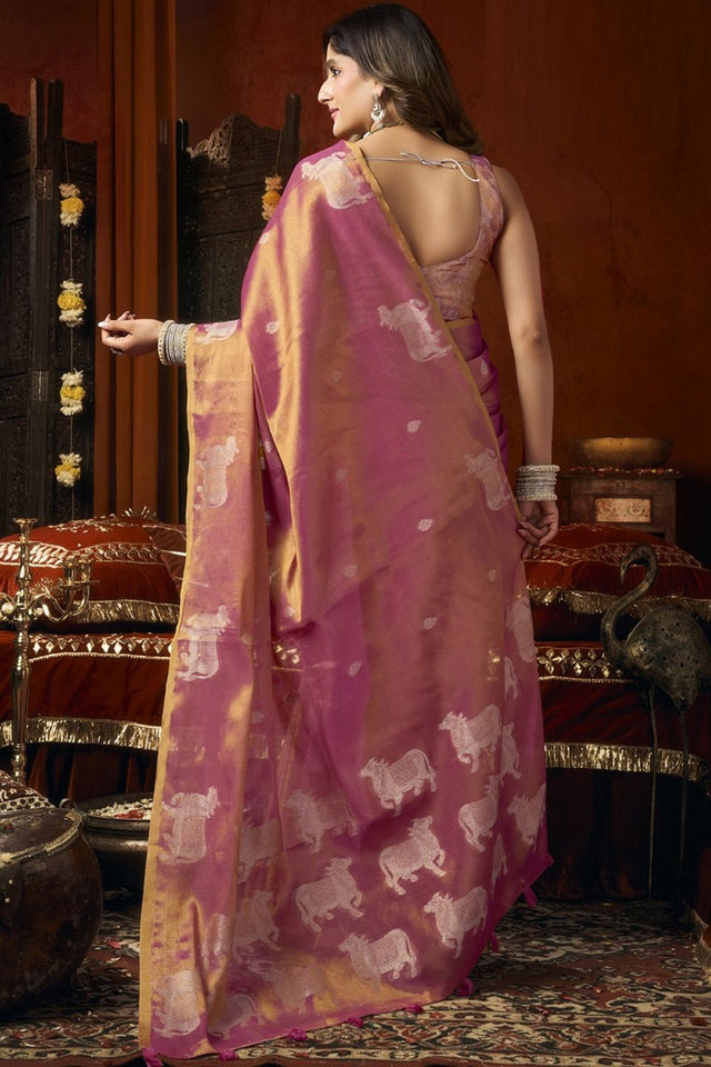 Peach Woven Tissue Saree (Supriya-3601)