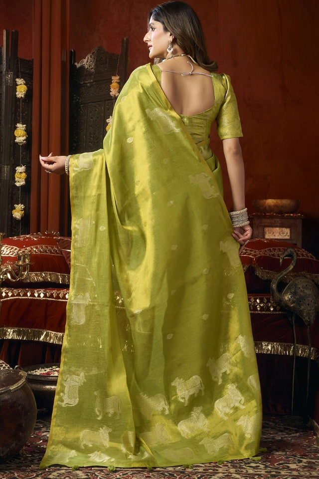 Olive Green Woven Tissue Saree (Supriya-3602)