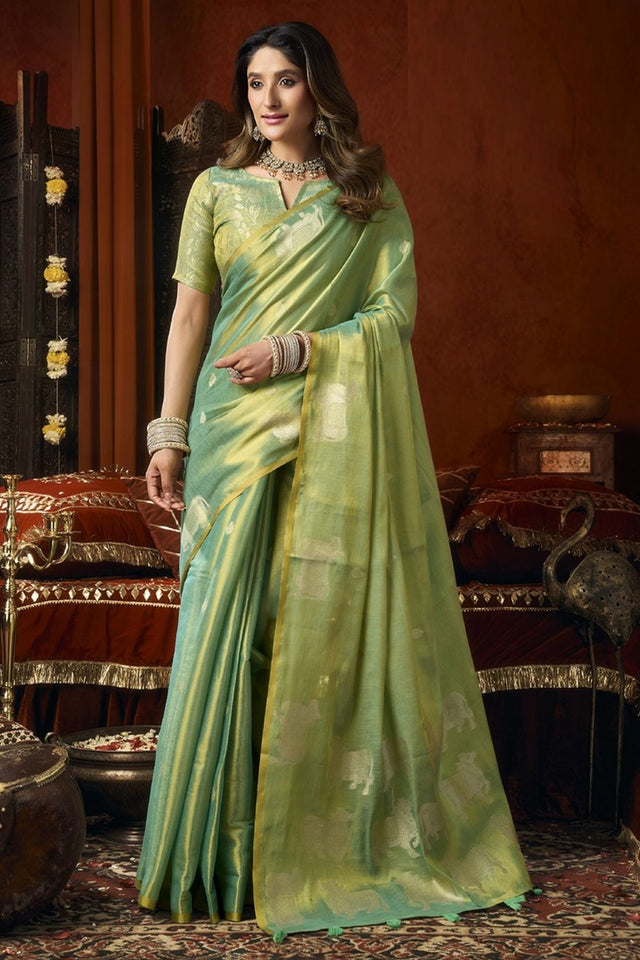 Green Woven Tissue Saree (Supriya-3604)