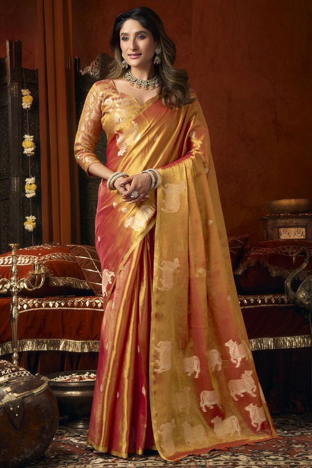 Orange Woven Tissue Saree (Supriya-3605)