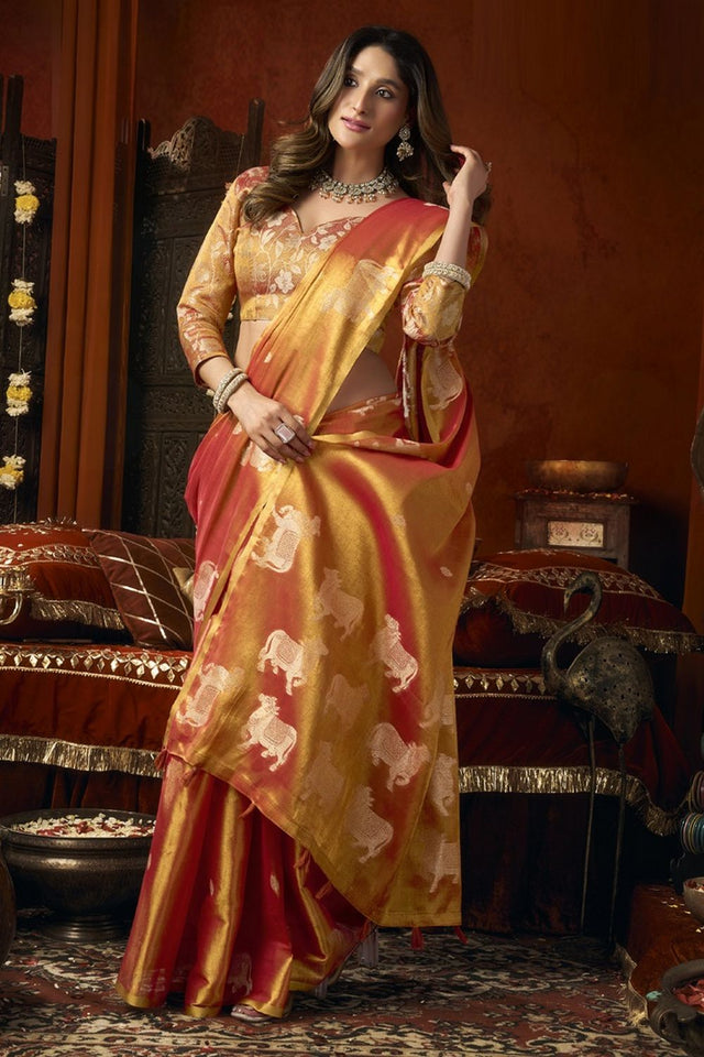 Orange Woven Tissue Saree (Supriya-3605)