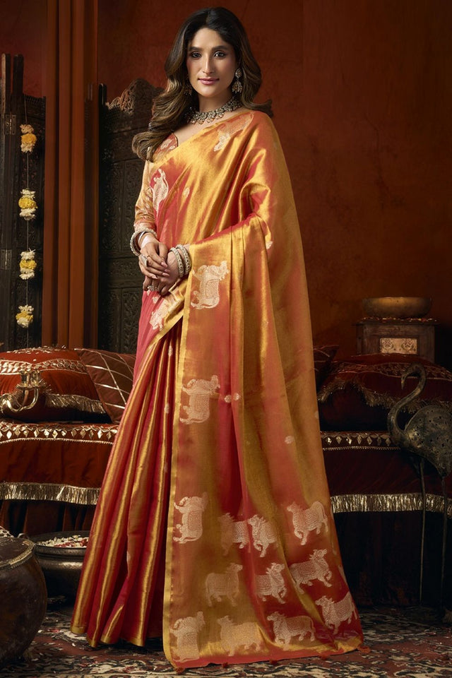 Orange Woven Tissue Saree (Supriya-3605)