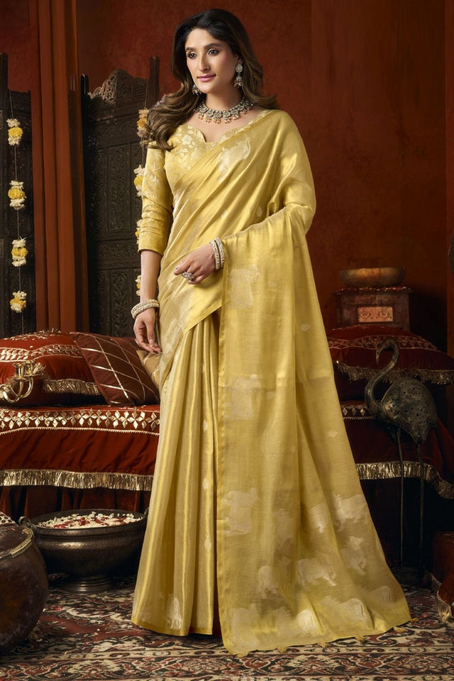 Cream Woven Tissue Saree (Supriya-3606)