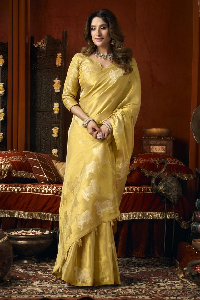 Cream Woven Tissue Saree (Supriya-3606)