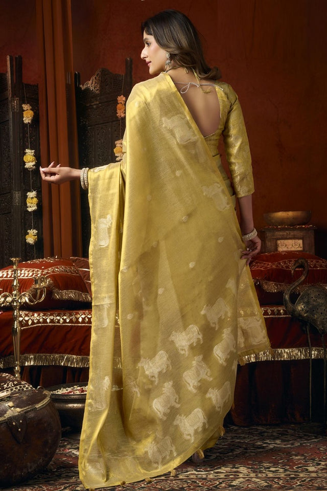 Cream Woven Tissue Saree (Supriya-3606)