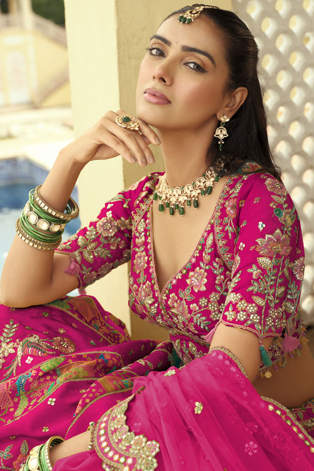 Pink Floral Embroidered Silk Lehenga