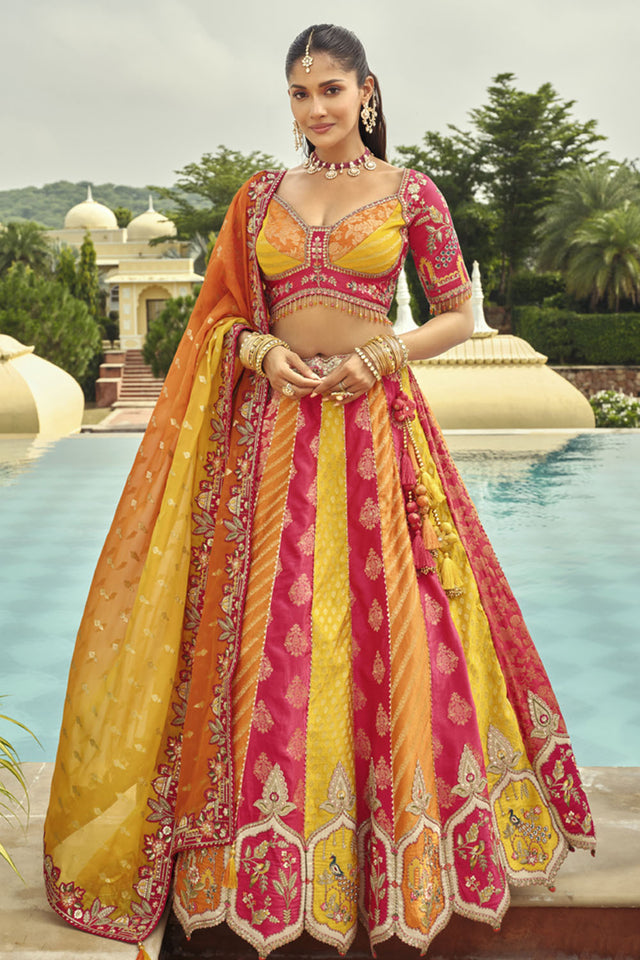 Yellow Floral Embroidered Silk Lehenga