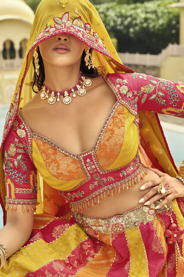 Yellow Floral Embroidered Silk Lehenga