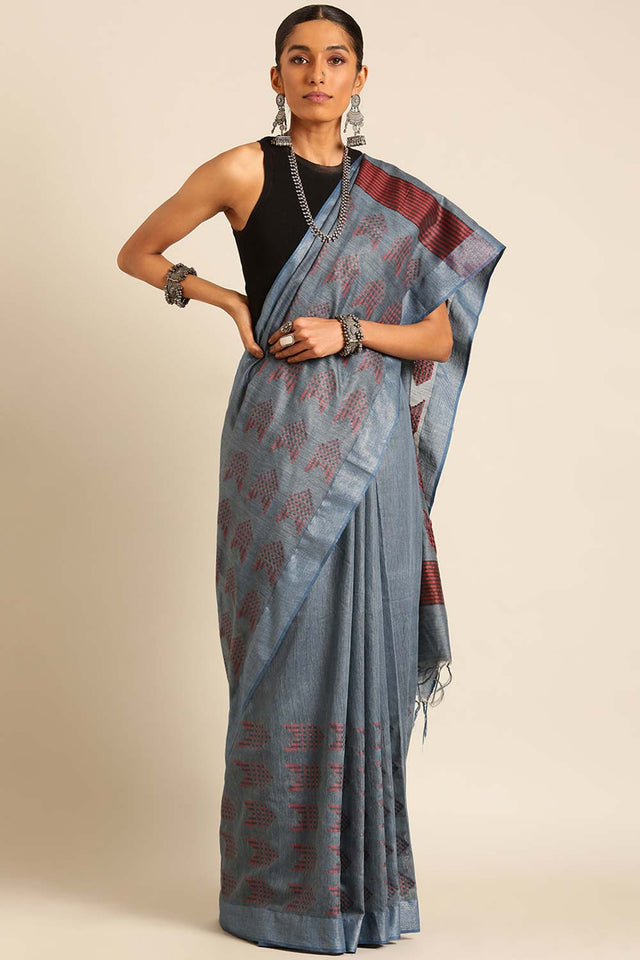 Blue Silk Blend Woven Saree (TCMBBF4E2054)