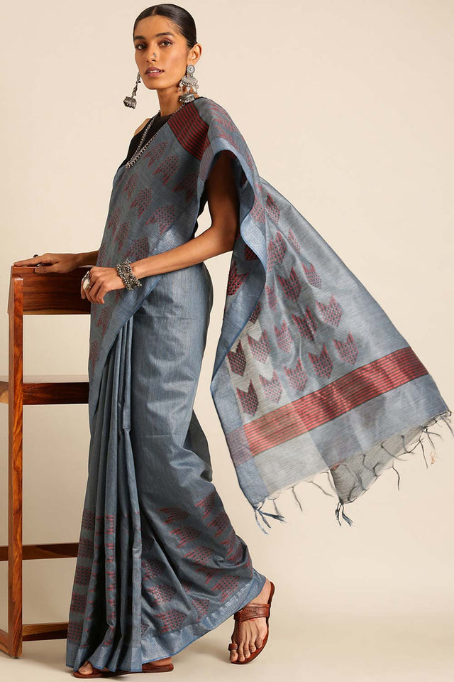 Blue Silk Blend Woven Saree (TCMBBF4E2054)