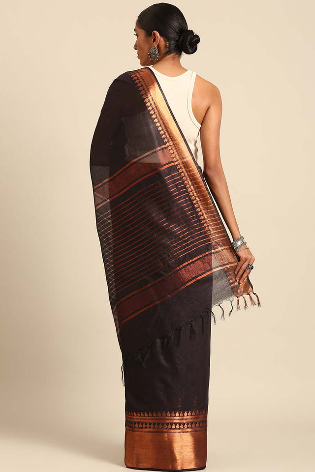 Black Silk Blend Woven Saree