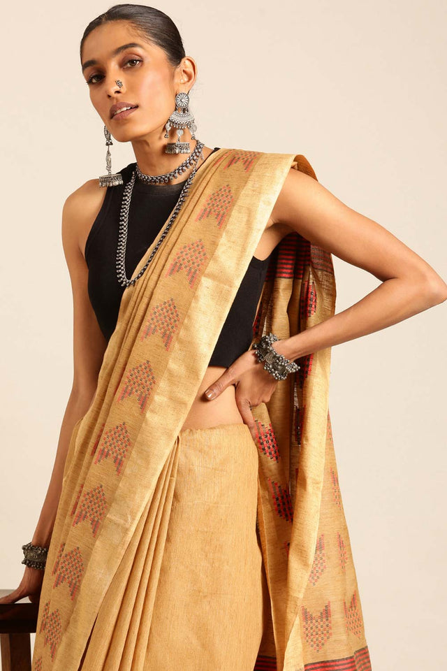 Brown Silk Blend Woven Saree (TCMNNF4E2051)