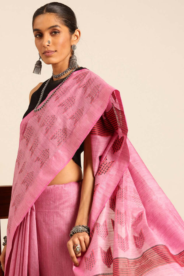 Pink Silk Blend Woven Saree (TCMPPF4E2052)