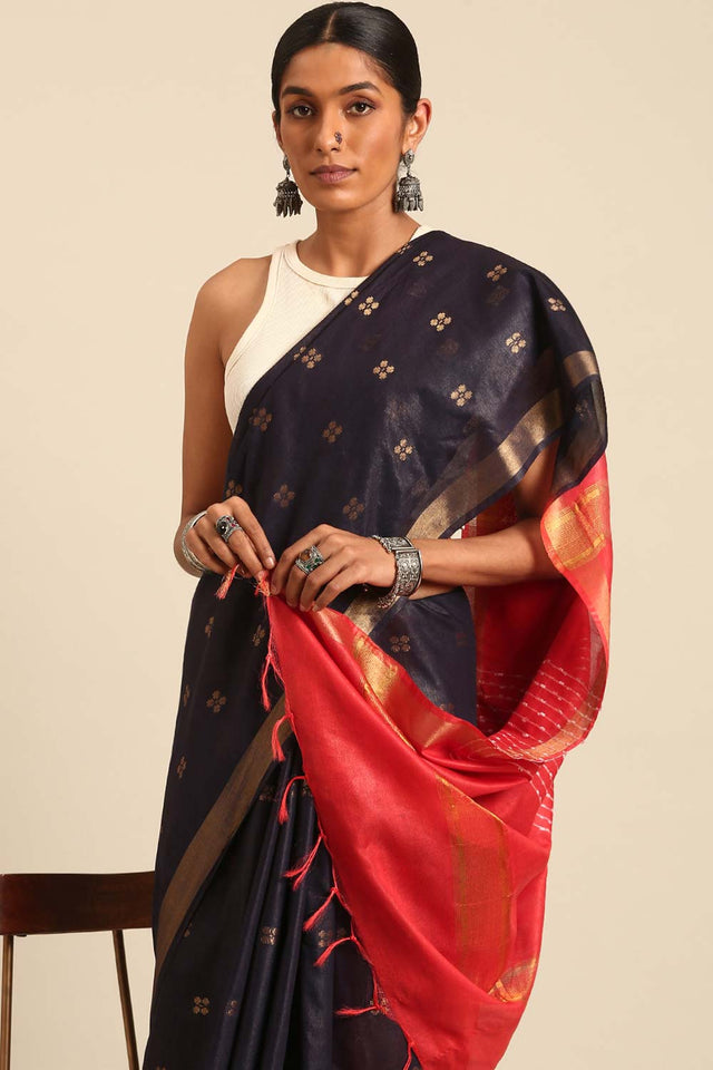 Blue Silk Blend Woven Saree (TJMBRF4H2125)
