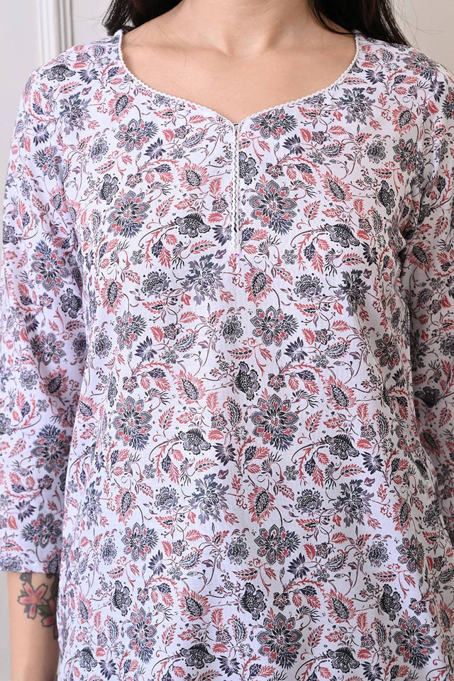 Multi Color Floral Printed Rayon Short Kurti