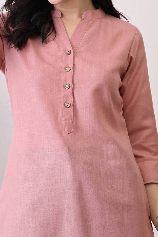 Peach Solid Cotton Blend Short Kurti