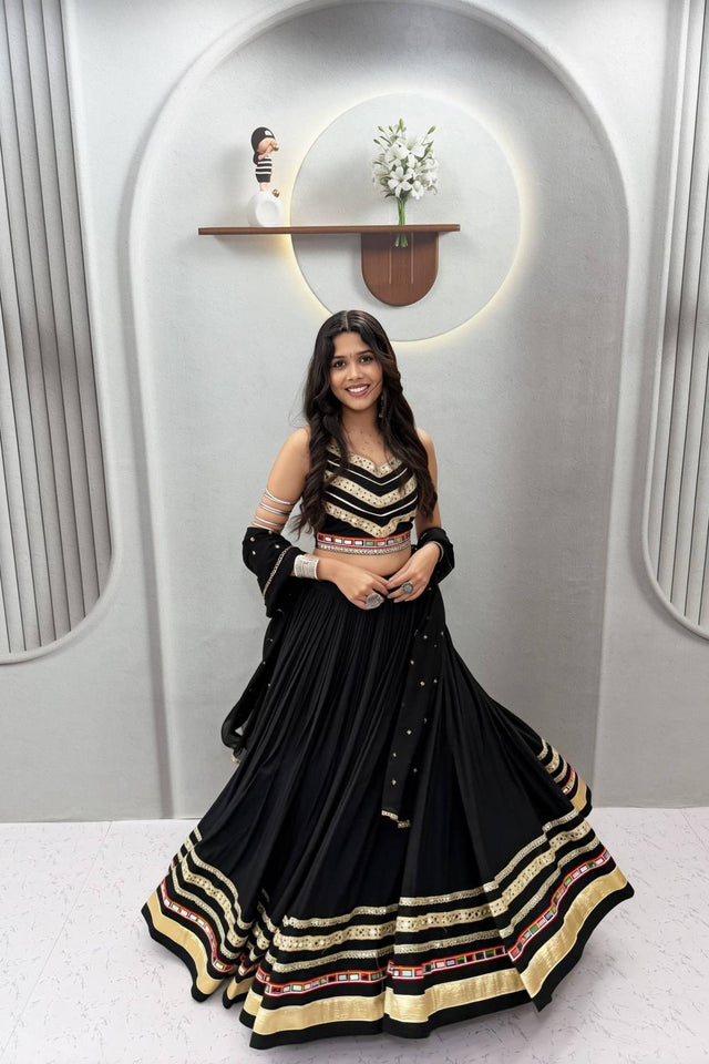 Black Sequin with Embroidered Cotton Lehenga (TP-185)